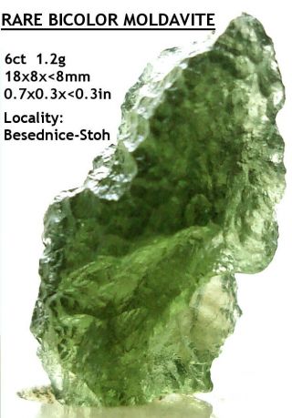 Extremely Rare Bicolor Besednice Moldavite 6ct Centering And Maturing Cosmic Gem