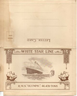 61847 Sept 1933 White Star Line Rms " Olympic " Menu On Board Letter Card