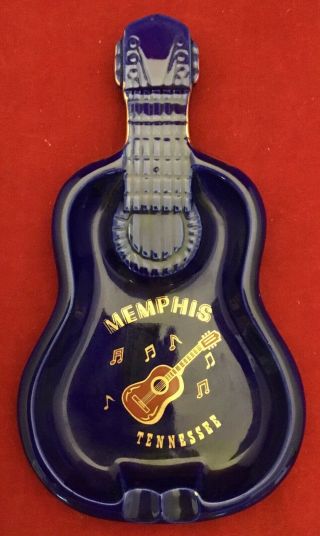 Nashville Tennessee Guitar Shaped Blue Ceramic Ashtray By Scotty Souvenir
