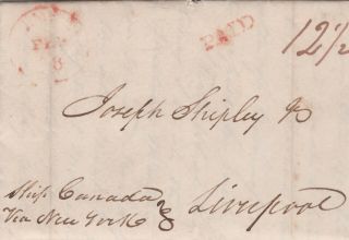1828 Usa Delaware Transatlantic Ship Letter To Joseph Shipley Per The Canada