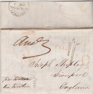 1846 Usa Delaware Transatlantic Ship Letter To Joseph Shipley Per The Britannia