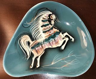 Sascha Brastoff Signed Prancing Horse Bowl California Pottery Mid Century