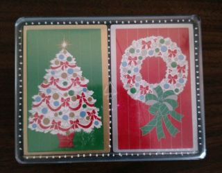 Vintage 1990 The U.  S.  Playing Card Co Christmas Playing Cards Tree Wreath W/case