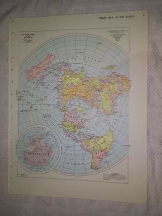 1963 Polar Map Of The World - Air Distances In Red - Antarctica Inset Map