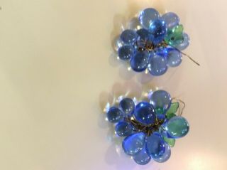 2 Small Vintage Murano Grape Cluster Blue From Old Chandelier 1 1/2”