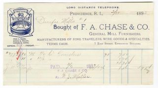 1893 Providence Ri Ring Travelers Spool Textile Mill Chase Co Invoice Letterhead