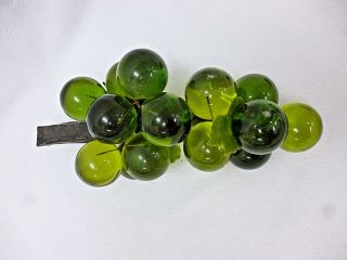 Vtg Retro Mid - Century Clear Green Lucite Acrylic Grapes Cluster Wood Stem 13 "