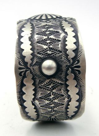 Navajo Vince Platero Hand Stamped Brushed Sterling Silver Cuff Bracelet 2