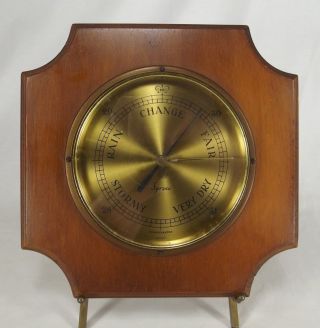 Vintage German Syroco Barometer Glass Brass Wall Instrument Wood Mahogany