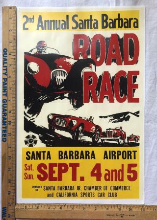 Vintage 1954 2nd Annual Santa Barbara Airport Road Race Event Poster