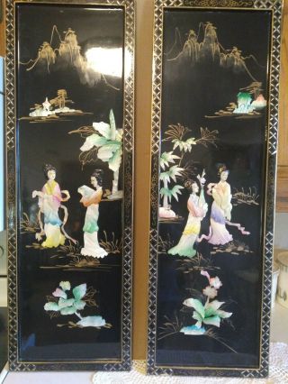 Magnificent Asian Black Lacquer Mother Of Pearl ? Wall Panels,  Chinese,  Art, .