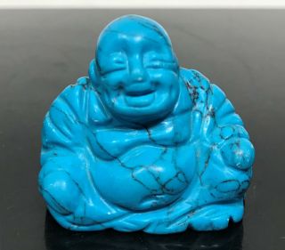 Vtg Chinese Buddha Carved Turquoise Stone Art Statue Figurine Miniature Netsuke