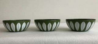 Cathrineholm Enamel Green Lotus Bowls.  Set Of 3 Norway.  4 Inches