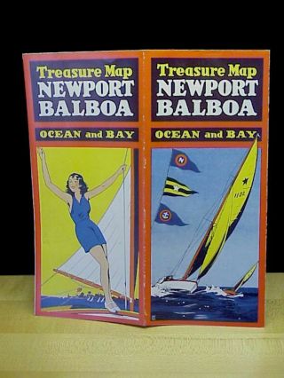 Vintage Treasure Map Newport Balboa Ocean And Bay Pictorial Map Brochure C1940 