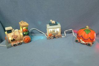 Halloween Decor - Cute Spooky 3 Piece Electric Ceramic Train Pumpkin Ghosts 35 " L