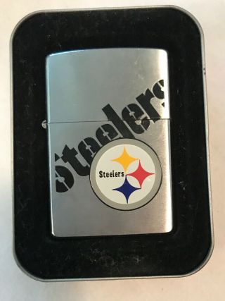 Rare Unfired Vtg Zippo Pittsburgh Steelers Nfl Lighter Sleeve/papers
