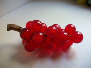 Vintage Mid Century Large Lucite Acrylic Red 2” Grapes Cluster 15 " Driftwood