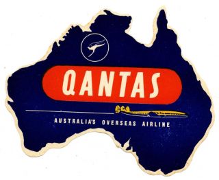 Vintage Qantas Australia Overseas Airline Luggage Label Die Cut