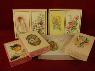 100 Vintage Greeting Cards Die Cut Glitter Embossed Boxes