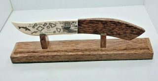 Hawaiian Islands Scrimshaw Wood Knife With Stand
