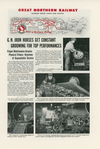 1944 Great Northern Railway Ad Steam Locomotive Repair & Maintenance Shops Rr