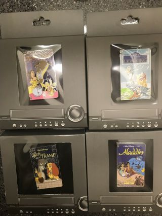 Disney Vhs 4 Pin Set,  Aladdin,  The Lion King,  Beauty And The Beast