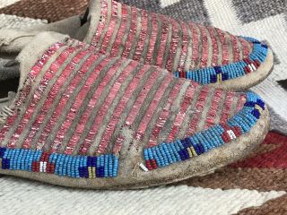 Antique old Plains Native Moccasins Beaded With Quillwork 4