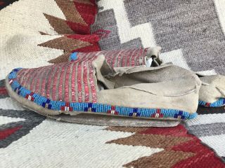 Antique old Plains Native Moccasins Beaded With Quillwork 6
