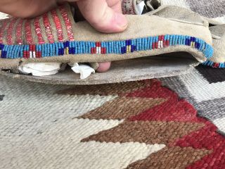 Antique old Plains Native Moccasins Beaded With Quillwork 7
