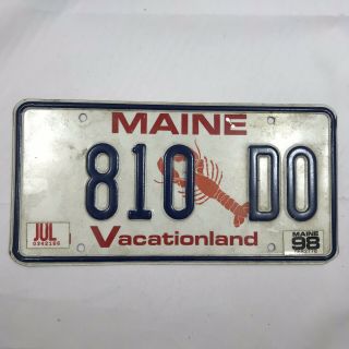 Maine " Lobster " License Plate " Vacationland " With A 1998 Sticker