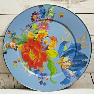 Mackenzie Childs Blue Flower Market Round 16 " Serving Platter Retired Enamelware