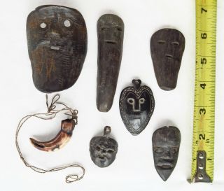 7 Pc Carved Charm / Mask / Amulet Timor Tribal Artifact Late 20th C.