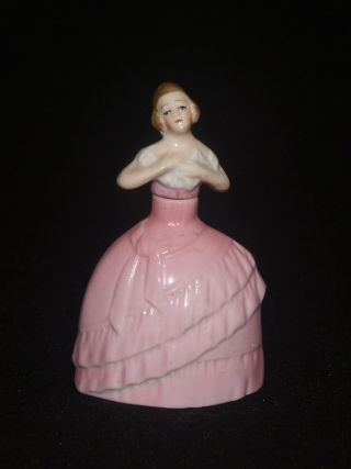 Antique German Porcelain Figural Miniature Perfume Bottle Doll Woman In Dress
