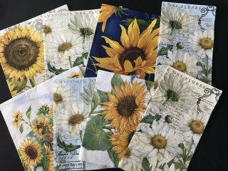 Set Of 8 Paper Napkins Decoupage Craft Sunflowers