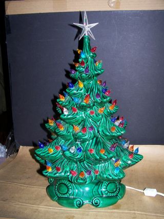 Vtg Green Ceramic Light - Up 17 " Christmas Tree Atlantic Mold Multi - Color Lights
