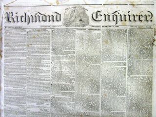 1838 Richmond Virginia Newspaper With Named Slaves Ad On The Front Page