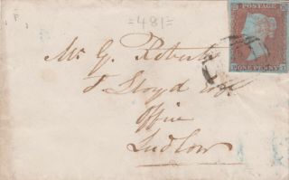 1851 Qv Scarce Leintwardine Udc On Village Cover With A 1d Penny Red Stamp Blued