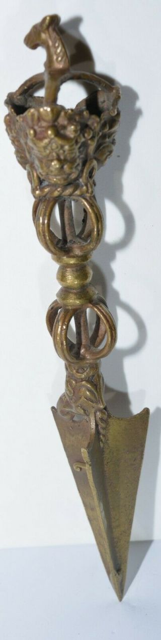 Antique Tibetan Dark Brow Ritual Simple Brass Handmade Dagger Phurba Kila Phurpa