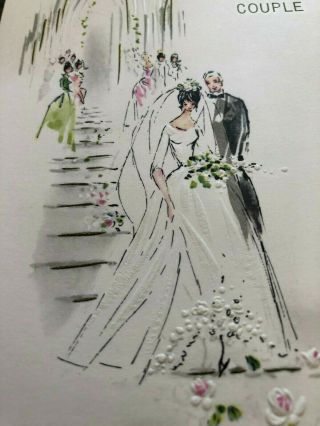 Elegant Bride Groom Wedding Party Church Steps Arch Vtg Card West Germany