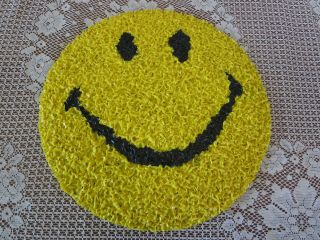 Vintage Yellow Smiley Face Plastic Popcorn Wall Hanging Emoji