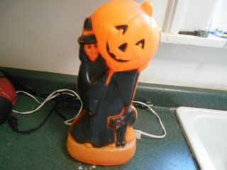 Vintage Halloween Blow Mold Witch Cat Jack - O - Lantern 14 " Lights Up