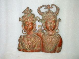 Vintage Old Hand Carved And Embossed Hindu God Krishna Radha Wall Hanging Plate