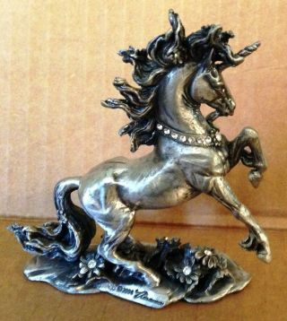 Vintage Pewter Unicorn Figurine Hologram Gems 2004