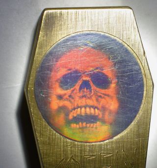 Skull Solid Brass Coffin Heavy Paperweight With Holograph Skull