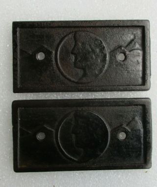 Antique Pair Cast Iron Plates Signs Tags Old Man Of The Mountain Nh White Mts.