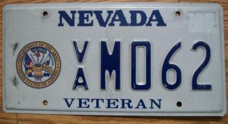 Single Nevada License Plate - Va M062 - U.  S.  Army Veteran
