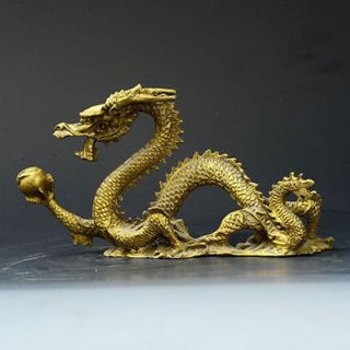 Chinese Lucky Feng Shui Dragon Brass Hand - Carved Statue