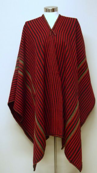 Peruvian Shaman Huayruro Poncho Cape Andean Mountain Woven Textile - Red,  Black