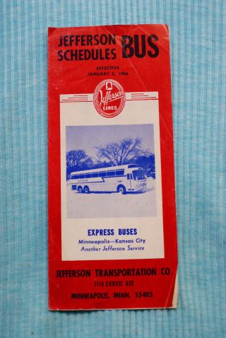 Bus Schedules - Jefferson Transp.  - Minneapolis - Kansas City Express,  1/5/66