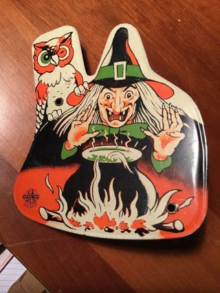 Vintage Antique Halloween Witche Owl Tin Noise Maker Us Metal Toy Mfg Co